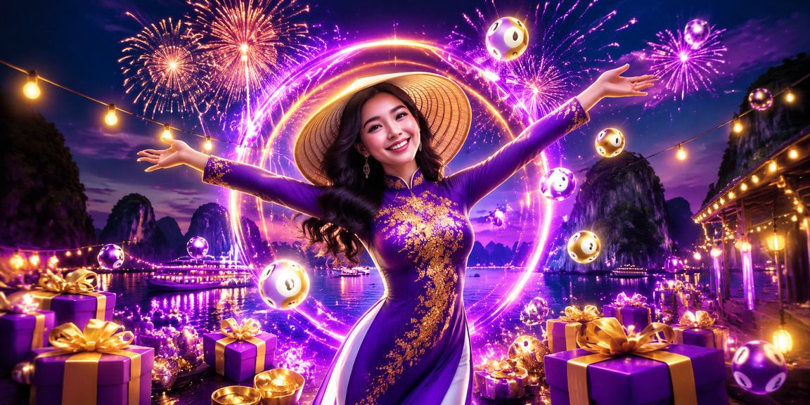 Phụ nữ đội nón lá tại Hạ Long kiểm tra vé số và kết quả xổ số qua điện thoại bên vịnh biển
